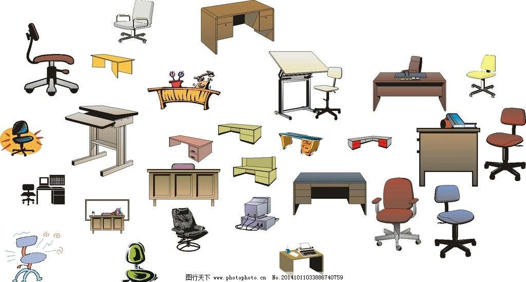 办公桌椅矢量图 现代办公空间的视觉基石